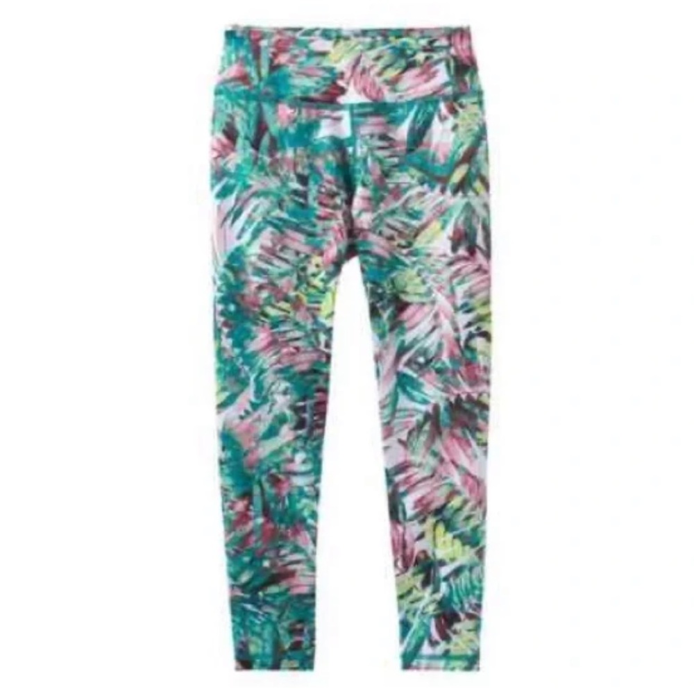 PrAna Roxanne Blue Green Palm Leaf Capri Yoga Leggings Sz Med